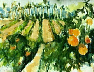 Daniel Clarke, 'Riverside Orange Groves', 2021, original Watercolor, 24 x 18  x 0.1 inches. Artwork description: 2307 Riverside Orange GrovesDawn in the orange groveGolden beehive, bee s seeking honey,Where In the blue flower, in the rosemary flowerWhere his  love resides.He parts his lips from her sweet lipsStill holding her soft hands -In the orange grove at dawn....
