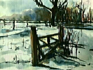 Daniel Clarke, 'Wisconsin Snow', 2020, original Watercolor, 15 x 11  x 0.1 inches. Artwork description: 3495 It s winter in WisconsinAnd the gentle breezes blowSeventy miles an hourAt twenty- five below.Oh, how I love WisconsinWhen the snow s up to your buttYou take a breath of winterAnd your nose gets frozen shut.Yes, the weather here ...