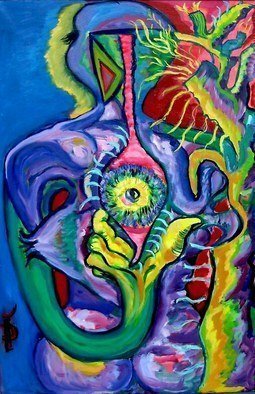 Daniela Isache; Radiography, 2009, Original Painting Oil, 70 x 110 cm. Artwork description: 241  Expressionist radiography of the human body.                              An expressionist image of the tight relationship between man and woman.                                 ...