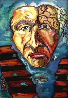 Daniela Isache; Wandering Between Two Worlds, 2018, Original Painting Oil, 68 x 95 cm. Artwork description: 241 Expressionist portrait of a man wandering between two ways, not knowing which is the best.  ...