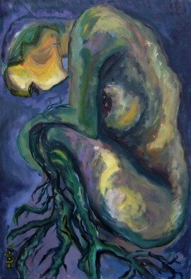 Daniela Isache; Listening, 2023, Original Painting Oil, 66 x 98 cm. Artwork description: 241 A woman listening to the voice of Earth. ...
