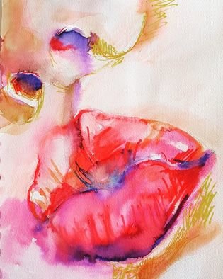 Daniel Janssens; Lips, 2020, Original Watercolor, 20 x 30 cm. Artwork description: 241 Lips in close- up, part of a series of faces painted in luscious colours ...