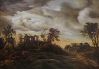 Dan Scurtu; Sunset Scene, 2013, Original Painting Oil, 50 x 70 cm. Artwork description: 241    dan scurtu, landscape, classical, sunset, baroque, flemish, oil painting, classical painting, landscape painting, forest painting   ...