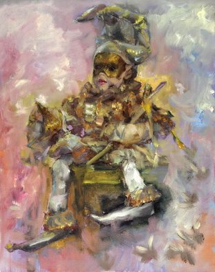 Dariusz Bernat; Harlequin, 2015, Original Painting Oil, 40 x 50 cm. Artwork description: 241 pink, blue, Pastel colours, expressionism, abstract, green, harlequin...