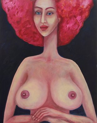 Dariusz Bernat; Mona Luisa, 2015, Original Painting Oil, 80 x 100 cm. Artwork description: 241 Mona Luisa, pink, big, breast, white, woman, nude...