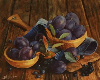 Dariusz Bernat; Originalprints Prunes Berrys, 2017, Original Painting Oil, 50 x 40 cm. Artwork description: 241 prune, berry, realism, violet, canvas, colonial, gold, oil...