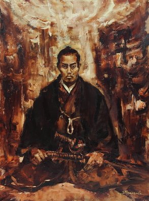Dariusz Bernat; The Last Samurai, 2017, Original Painting Oil, 60 x 80 cm. Artwork description: 241 people, pride, realism, samurai, brown, Japan, culture, dark, gold, hero, light...
