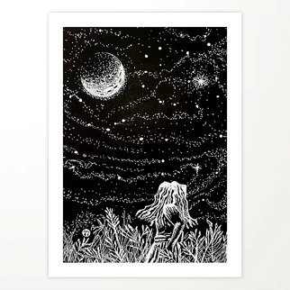 Bryn Reynolds; Walking After Midnight, 2019, Original Drawing Ink, 8 x 10 inches. Artwork description: 241 This idea came to me while watching my young daughter gazing up at the night sky. . . ...