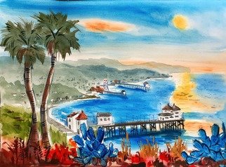 Davide Piubeni; Malibu Pier California, 2020, Original Watercolor, 24 x 18 inches. Artwork description: 241 Original Watercolor Painting, watercolor paper 300g, 18x24  inches, signed by the artist...