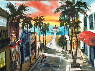Davide Piubeni; Manhattan Beach California, 2020, Original Watercolor, 24 x 18 inches. Artwork description: 241 Original Watercolor Painting, watercolor paper 300g, 18x24  inches, signed by the artist...