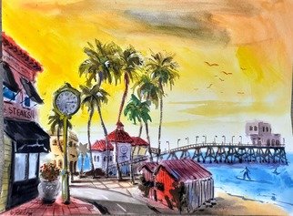 Davide Piubeni; Newport Beach California, 2020, Original Watercolor, 24 x 18 inches. Artwork description: 241 Original Watercolor Painting, watercolor paper 300g, 18x24  inches, signed by the artist...