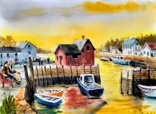 Davide Piubeni; Rockport Massachusetts, 2020, Original Watercolor, 24 x 18 inches. Artwork description: 241 Original Watercolor Painting, paper 300g, 18x24 , signed by the artist ...