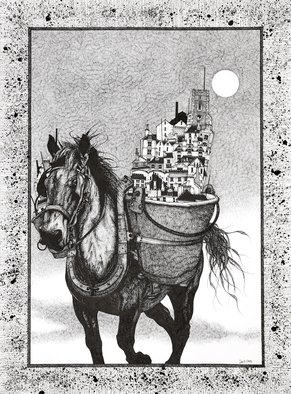 David Evans; One Horse Town, 2017, Original Drawing Ink, 22 x 30 inches. Artwork description: 241 Ink drawing on paper...