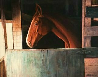 David Larkins, 'Abigail Beechner', 2016, original Painting Acrylic, 20 x 16  x 1 inches. Artwork description: 2307    aEURoeAbigail BeechneraEURMy wife LauraaEURtms horse that she has been taking care of, a Trakehner breed that originated from Prussia.I could not resist painting her once I saw the play of light filtering in on her chestnut coloring, while she gazed out into the pasture ...