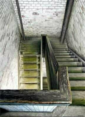 David Larkins, 'The Blue Print Room', 2015, original Painting Acrylic, 30 x 40  x 1 inches. Artwork description: 2307  The Blue Print RoomThese are the stairs that Henry Ford walked everyday along with his engineers to the drafting room where the Model T was born.  Just imagine the creative conversations that were exchanged up and down these hallowed stairs.My working life has been made ...