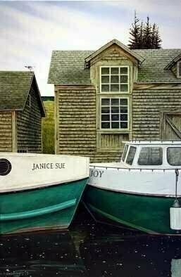 David Larkins, 'Fishtown Tugs', 2017, original Printmaking Giclee, 18 x 27  x 1 inches. Artwork description: 1911 Anyone whom has traveled to the Sleeping Bear Dunes area and Leland, Michigan will recognize the storied fish tugs that harbor in Fishtown.These steel hulks which have been around for generations still sail out of Fishtown a working fishing village to net the Whitefish in Lake ...