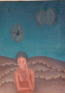Raquel Davidovici; Esperando, 1973, Original Painting Oil, 35 x 47 cm. 