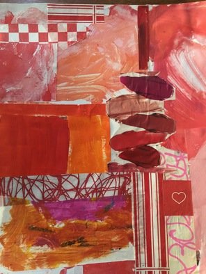 Karen Stein; Hot Tamalle, 2020, Original Collage, 11 x 14 inches. Artwork description: 241 Using only RED, combining original collage pieces on various papers forming a grid pattern...