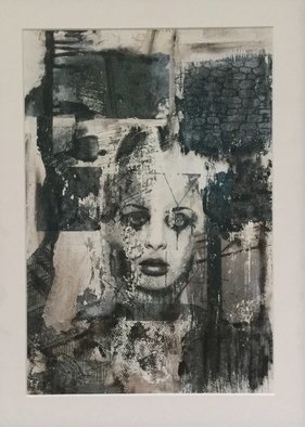Karen Stein; Secrets, 2019, Original Mixed Media, 14 x 18 inches. Artwork description: 241 Very mysterious, and questioning. . . Who can be trusted   Dark and interesting using many original transfer pieces of art to create the ominous mood...