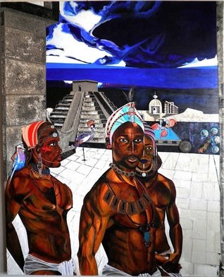 Dennis Duncan; NIGHT  IN TUNISIA, 2006, Original Painting Acrylic, 48 x 60 inches. Artwork description: 241      A Night in Tunisia a Charlie Parker jazz classic was my musical muse for this piece. Images I  photographed at the ODUNDE festival in 2004 here in Philadelphia Pennsylvania of a MASAI dance troupe inspired me to take a mystical journey, beginning in S. Africa and ending ...