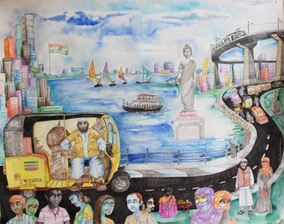 Debabrata Biswas; Hyd Diary 12, 2018, Original Mixed Media, 27 x 19 inches. Artwork description: 241                   Capturing a moment of life is an artistaEURtms ageless quest. I try to establish the fundamentals of space and unifying this dire necessecity in my work. I derive inspiration from my immediate surroundings, so my subjects are always nature, animal and human. I intend to portray ...