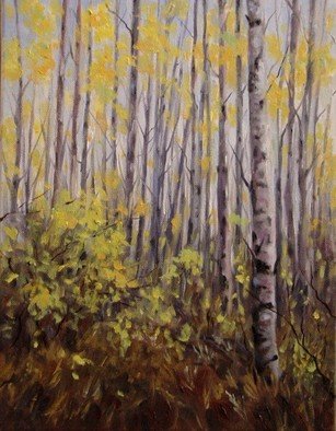 Debra Mickelson; October Aspen, 2010, Original Painting Oil, 11 x 14 inches. Artwork description: 241  trees aspen forest mountains Colorado nature      ...