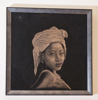 Dejan Zivkovic; Ebony Beauty, 2015, Original Other, 12 x 12 inches. Artwork description: 241  Ebony BeautyEbony Beauty - Hand etched on polished marble with a diamond needle, and then filled with gold, framed....