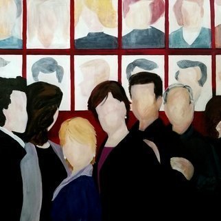 Denise Dalzell; Pantomime, 2021, Original Painting Acrylic, 30 x 30 inches. Artwork description: 241 A group posing after lunch  inspired by my first lunch in New York City, Autumn 1999. ...