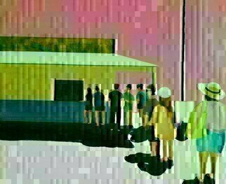 Denise Dalzell; Under A Pink Summer Sky, 2022, Original Painting Acrylic, 24 x 12 inches. Artwork description: 241 A memory from a lunch at the beach, Narragansett, Rhode Island, Summer 2019. ...