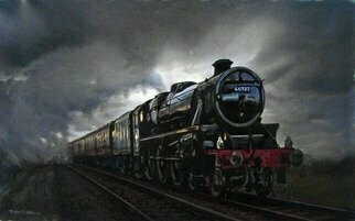Dennis Mccallum, 'Black Five, Galloway, Sco...', 2012, original Watercolor, 40 x 28  x 1 cm. Artwork description: 1758  Black Five, Galloway, Scotland, train, steam, locomotive   ...