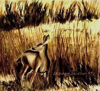 Deborah Paige Jackson, 'Camouflage Deer', 1998, original Watercolor, 10 x 8  inches. Artwork description: 2307 Wildlife, tall grass, deer, camouflage...