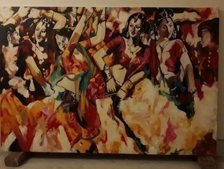 Parijat Dey; Dancing Girls, 2018, Original Painting Acrylic, 6 x 4 feet. Artwork description: 241 copy art of a famous artist Subrata Ganguly...