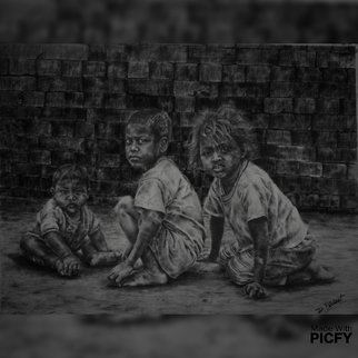 Parijat Dey; Lost Future, 2021, Original Drawing Pencil, 2.8 x 2.1 feet. Artwork description: 241 I always keep looking for subjects that can give a direct message on the social structure. It is an unfortunate fact that even though children are being considered as children of God , still all of them are not treated equally in the society.  In this art work ...
