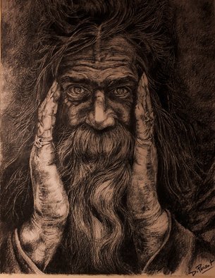 Parijat Dey; The Real Rich, 2020, Original Drawing Graphite, 12 x 18 inches. Artwork description: 241 In this picture I have tried to draw a portrait of a sadhu who inspite of having materialistic pleasure seems to be happy and peaceful with the values of life...