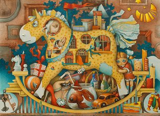 Tanya  Deshkovets; Rocking Horse, 2017, Original Watercolor, 44 x 32 cm. Artwork description: 241 Original, children, rocking horse. ...
