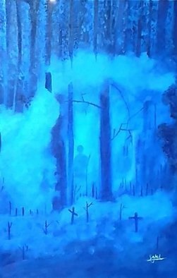 Devendra Patel; Shadow Of Darkness, 2018, Original Painting Oil, 15 x 22 inches. Artwork description: 241 Shadow of Darkness represent life after death. According to many mythologies soul be sometimes in earth only after death of body.I try to represent lonely habitat of soul shadow . Deep inside of forest in deep Dark cemetery some shadows are living without disturbance of human being. ...