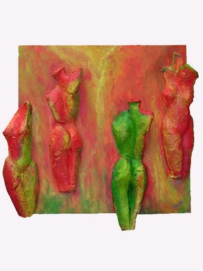 Didi Petri; Meeting, 2008, Original Mixed Media, 50 x 50 cm. Artwork description: 241  A combination from acryl with ceramics ...