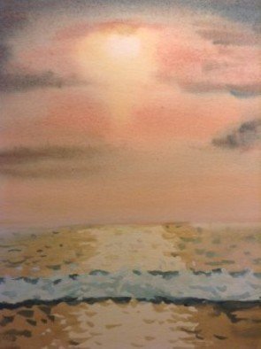 John Dimare; Golden Sunset, 2007, Original Watercolor, 8 x 12 inches. Artwork description: 241 Original Water Color painting of a beach view of the sunset at Laguna Beach California...
