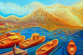 James Dinverno; Pescare Lamore, 2011, Original Painting Acrylic, 30 x 24 inches. Artwork description: 241   Ocean, Sunset, Beach, pier, Capri, Italy, Nautical, Mountains, Coastline, Blue, Ocean, Waves, Fishing, Boats, Love, Seascape    ...