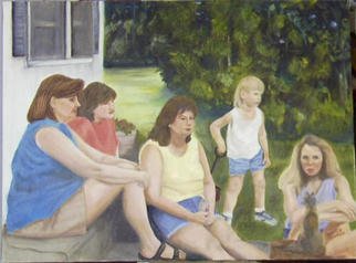 Dorothy Nuckolls; Backyard Memories, 2003, Original Painting Oil, 24 x 18 inches. Artwork description: 241 18x24 oil on canvas. portrait of family life and catching up....