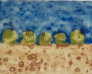 Donna Gallant, '5 Little Green Apples', 1986, original Printmaking Monoprint, 10 x 8  inches. Artwork description: 2103 This is one of my early mono prints done on glass in oil paint. I love playing with textures...