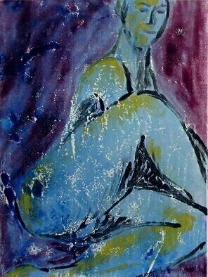 Donna Gallant, 'Figure In Blue', 2009, original Printmaking Monoprint, 18 x 24  x 0.2 inches. Artwork description: 3138    Figures done in a different format creates interest and a different way of seeing them. ...