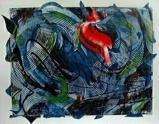 Donna Gallant, 'Surrounded Movement', 2009, original Printmaking Monoprint, 24 x 18  x 0.2 inches. Artwork description: 3138    Mono print ontop of mono print.  Interesting and incaptulating. ...