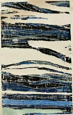 Donna Gallant, 'Airwaves', 1987, original Printmaking Woodcut, 5 x 8  inches. Artwork description: 2103 Colour was added to this interpretation of air waves after the print was dry. ...