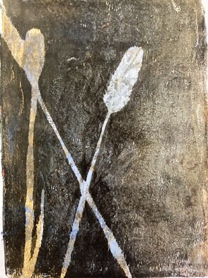 Donna Gallant; Prairie Grasses 55, 2022, Original Printmaking Monoprint, 5 x 7 inches. Artwork description: 241 Influenced by prairie plant and grasses, this image was created with the actual objects with layered printing processes. ...