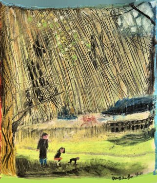 Don Schaeffer; Under The Weeping Tree, 2011, Original Pastel Oil, 8 x 10 inches. Artwork description: 241  Hecksher Park, family, Spring          ...