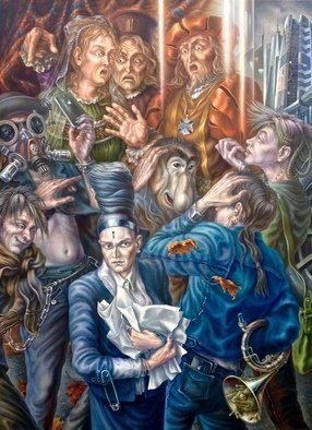 Alexander Donskoi; 21th Century Selfie, 2016, Original Painting Oil, 107 x 142 cm. Artwork description: 241 I cannot really say that this is a dialog between two centuries, more of a conflict between two eras and its representatives.Despite the fact that people do not changewell, maybe just the entourage and technologyit is still a conflict.  It is the ordinary person and his ...