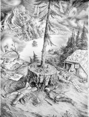 Alexander Donskoi; Beautiful British Columbia, 2014, Original Drawing Pencil, 56.7 x 76.5 cm. Artwork description: 241 i? 1/2Beautiful British Columbiai? 1/2after i? 1/2The Land of Cockaynei? 1/2 by Peter Bruegel, drawing76,5cm x 56,7cm ...