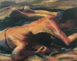Bob Dornberg, 'Beach Sleep', 2020, original Painting Oil, 20 x 16  x 1 inches. Artwork description: 1911 KIDS ASLEEP ON SAND...