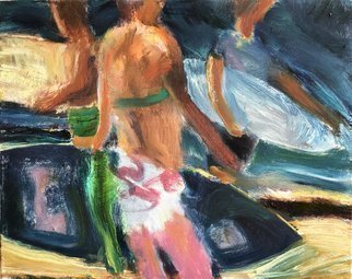 Bob Dornberg, 'Surfers', 2020, original Painting Oil, 20 x 16  x 1 inches. Artwork description: 2307 Surfers collect along the beach...
